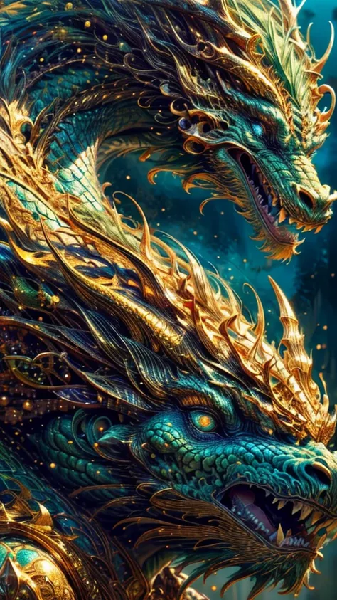 A magnificent dragon with horns, a green body covered in detailed scales, gazing intensely at the viewer, (best quality,4k,8k,highres,masterpiece:1.2),ultra-detailed,(realistic,photorealistic,photo-realistic:1.37),HDR,UHD,studio lighting,ultra-fine paintin...