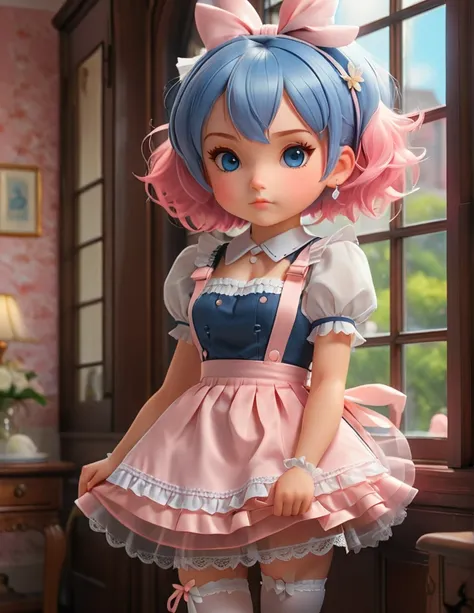 score_9, score_8_up, score_8, Beautiful details, perfect focus, 8K wallpaper, high resolution, exquisite texture in every detail, Medium shot photograph, little girl, kawai, cute girl, solo, short hair, looking at viewer, blush, hair ornament, thighhighs, ...