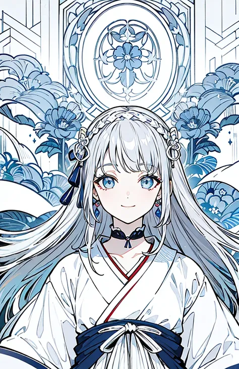 ((highest quality)), ((masterpiece)), (get used to it), perfect face , beautiful girl ,gray hair、white light blue eyes、1 white/l...