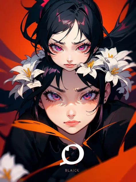 1 girl ,20s,mature woman,gaping mouth,ahegao,bblack hair,((high ponytail)),long hair,eyes red,crown of flowers,facing the front,...