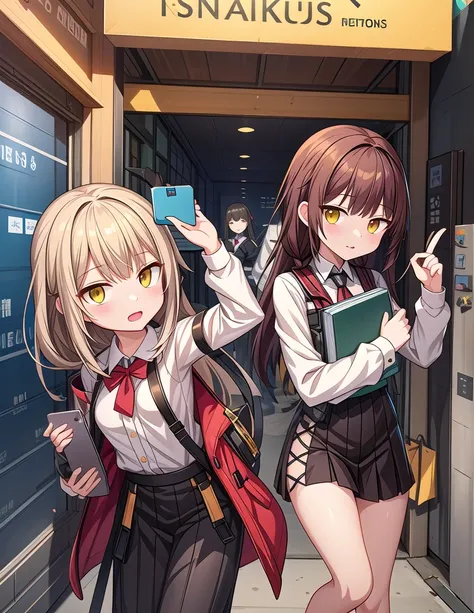 Anime characters holding a book in their hands, Fleet Collection Style, Girls Frontline style, Meow, by Shitao, from Girls Frontline, Anime cute art style, Girls Frontline, Girls Frontline cg, Check her phone, The Golden Fleet, Actress 👀 :8, She holds a sm...