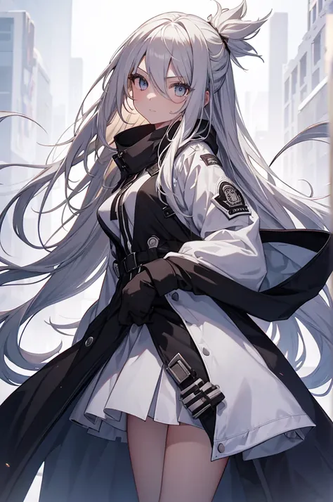 1girl, {Solitary}, Upper Body ,{{ {Watching at viewer}}}, Arms at your sides, Concept Art, white Background, simple Background, White hair, Silver gradient hair , Composite cloth, Asymmetrical clothes, Virtual YouTuber, best quality, masterpiece, Dynamic A...