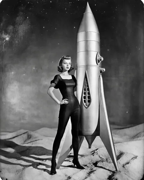 1girl,photo of a retro_rocket futuristic, in the space, sci-fi ,