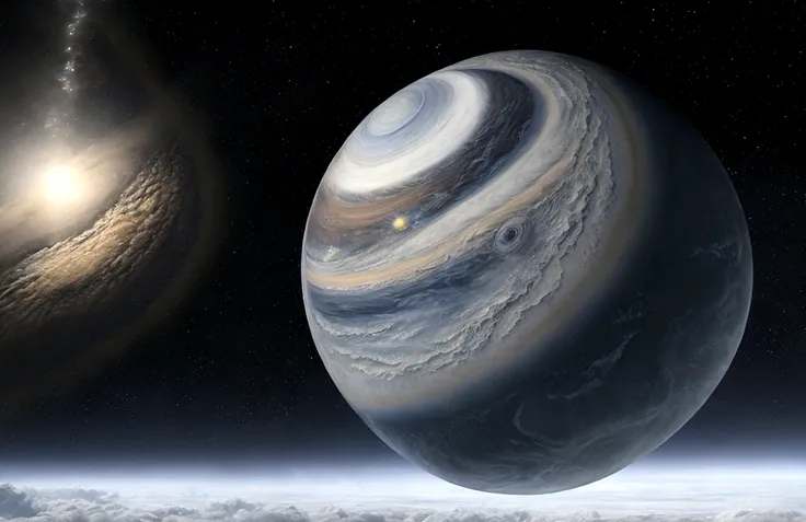 FOTO REALISTA DE DOS PLANETAS VERY CLOSE (((PLANETAS ALMOST TOUCHING INTERCAMBIANDO ATMÓSFERAS, WATER ABSORPTION))), ON A STORMY GRAY DAY, TWO DARK PLANETS ARE SEEN, VERY CLOSE, ALMOST TOUCHING. SHOWS GRAVITATIONAL FIELD ABSORBING AND RELEASING MATTER MUTU...