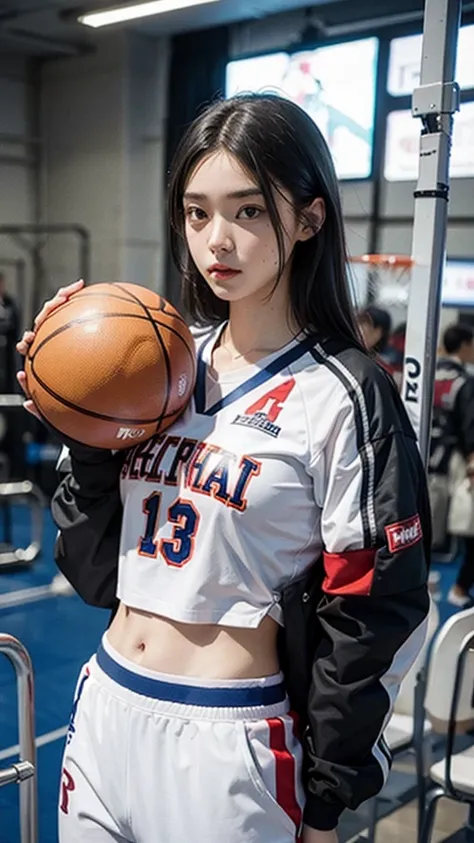 Woman wearing basketball suit