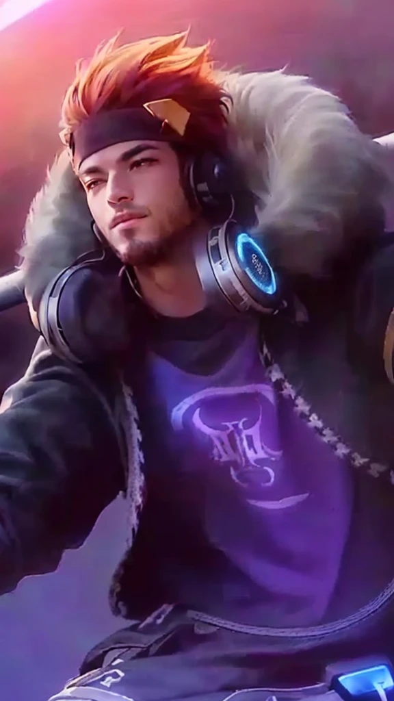 a close up portrait of a man with headphones, detailed face, detailed lips, smiling, intricate facial features, holding a staff, sylas, wukong, ultra-detailed, (best quality,4k,8k,highres,masterpiece:1.2),ultra-detailed,(realistic,photorealistic,photo-real...