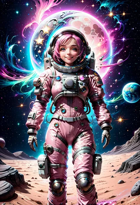 astronaut in space with planets and stars in the background