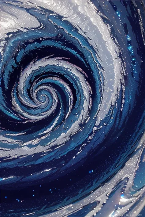 Iridescent blue swirl on silver