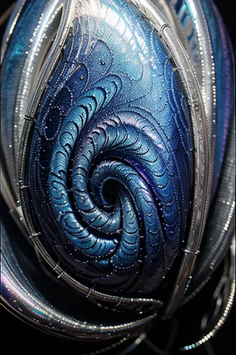 Iridescent blue swirl on silver