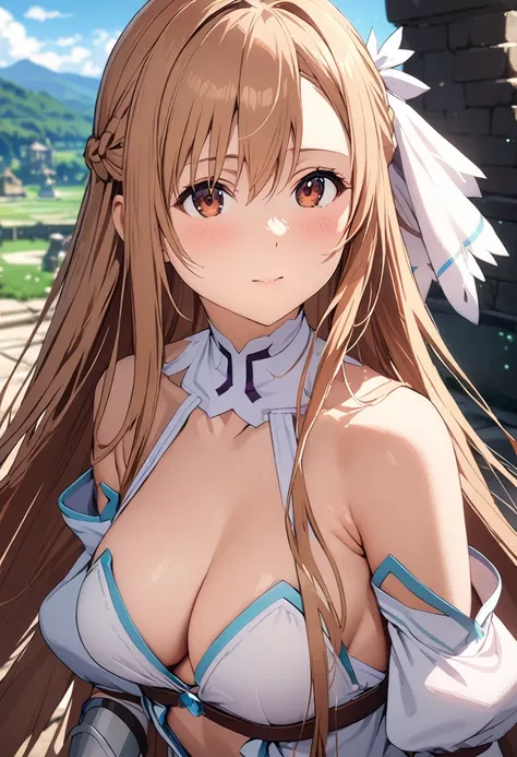 ((masterpiece)), highest quality, very detailed,(one girl),yuki asuna、asuna (stay), brown eyes, bare shoulders, chest当て, armor, ...