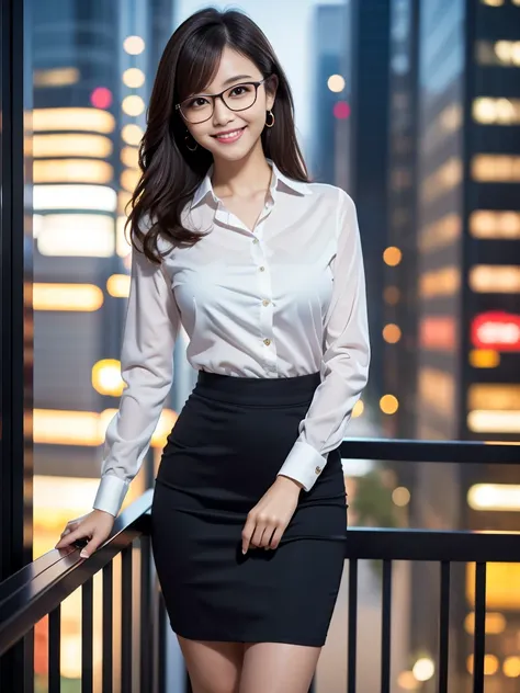 masterpiece, best quality, 8k resolution, high detail, japanese office lady, evening setting, after work, office building backgr...