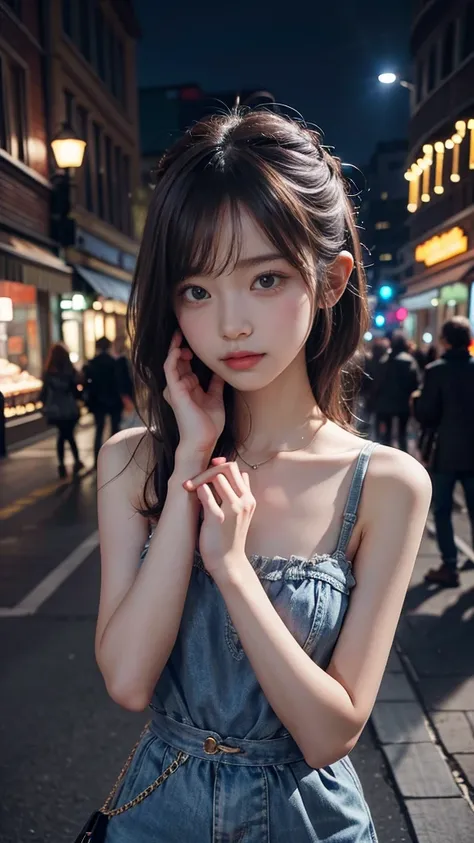 Realistic,fine quality detailed picture,Best quality,high-resolution,1 beautiful girl,feminine,shyed,night street,Good perfect anatomy