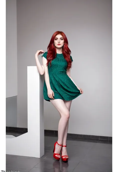 instagram photo of a 26 yo pakistani girl (height =5 feet 10 inch weight = 50kg) with pale skin, red hairs, wearing a mini dress