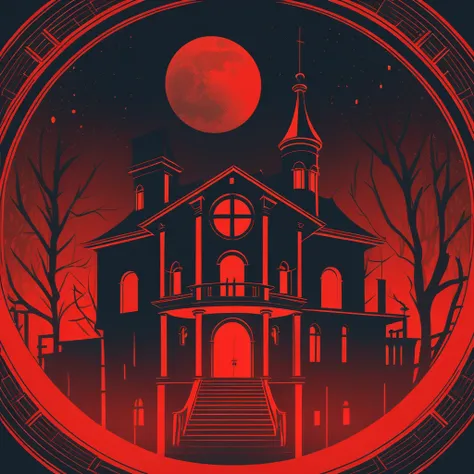 vampyr mansion with blood moon in Bauhaus art style