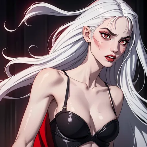 1:1 vampire girl, better_scar, veins, burn scar, scar on nose, white hair, long hair, blunt bangs, serious, vampire, pale skin, ...