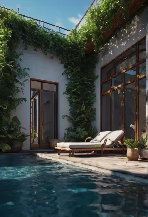 a view of a pool with a sky view and a candle, summer unreal engine 5, relaxing environment, unreal engine 5 highly rendered, detailed unreal engine 5 render, relaxing atmosphere, luxurious environment, unreal engine 5 rendering, realistic unreal engine 5,...