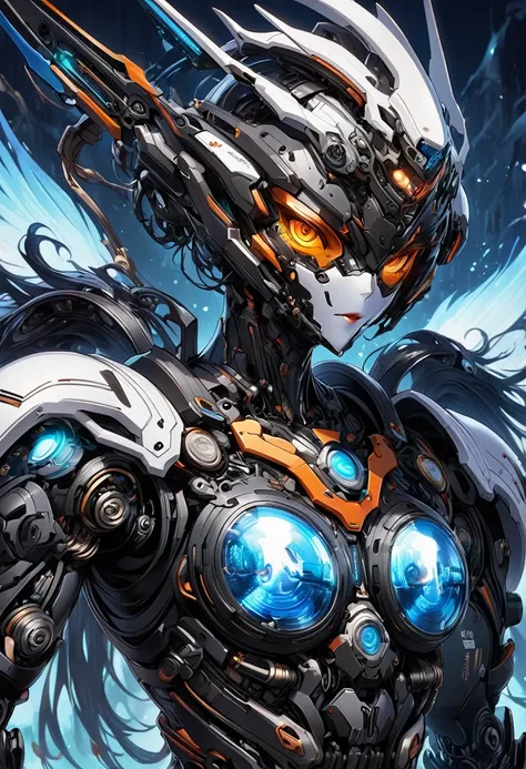 Generate a detailed astronaut hybrid, This prompt creates a fascinating detailed description of a human hybrid, Show organic、Seamless integration of mechanical and cybernetic elements. The fighter class should have advanced technology, Seamless integration...