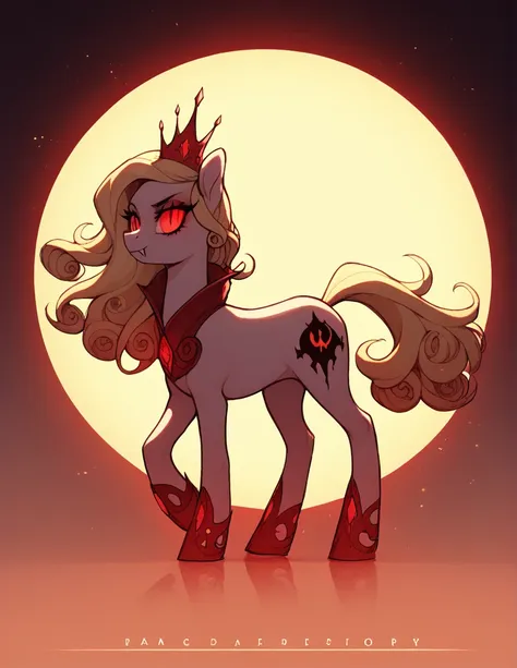 score_9,score_8_up,score_7_up,score_6_up, vampire king pony, blonde, glowing backlight, whimsical, enchanted, magical, pop-art c...