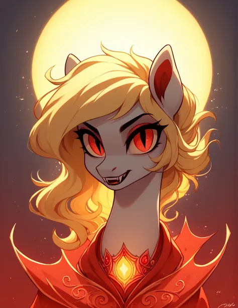 score_9,score_8_up,score_7_up,score_6_up, vampire king pony, blonde, glowing backlight, whimsical, enchanted, magical, pop-art c...