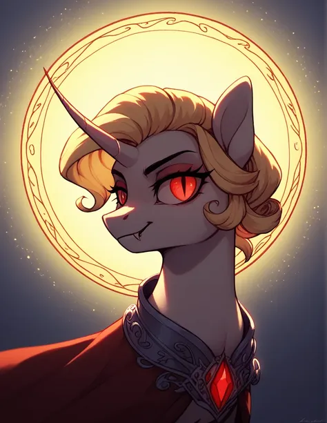 score_9,score_8_up,score_7_up,score_6_up, vampire king pony, blonde, glowing backlight, whimsical, enchanted, magical, pop-art c...