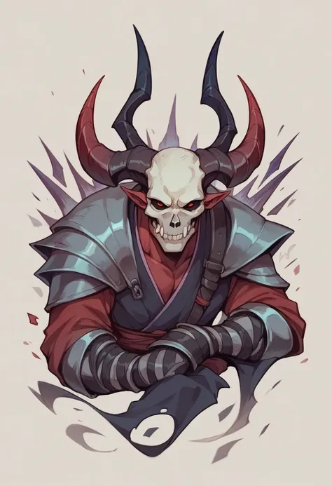  Demon skull samurai with a schytche in a black and red florest 