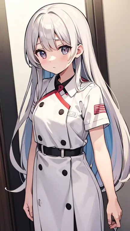 Long white hair、Nurse uniform