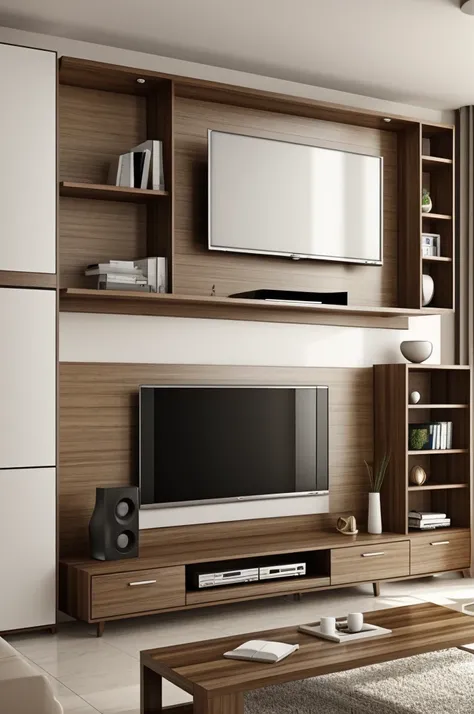 Professional 3d architecture rendering design of modern and minimal tv wall design with wood 