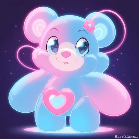 Blue and Pink Carebear in bioluminescence  art style
