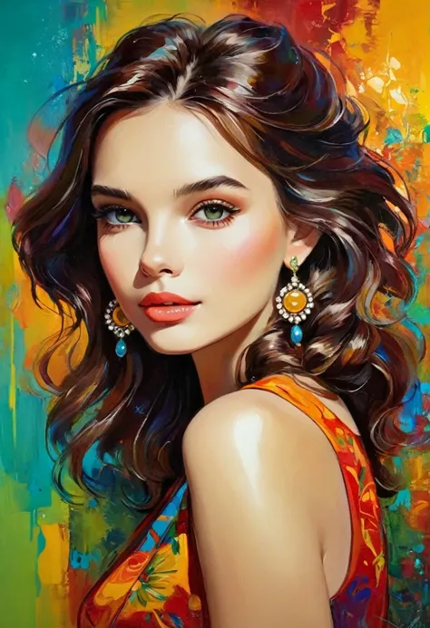 decorative paintings，girl portrait，rich colors