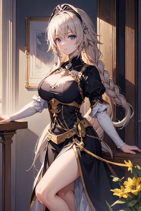 (8K, masterpiece, high quality, High resolution), (Jeanne d&#39;Arc, (ruler) (destiny)), (Full body front),Beautiful Knight, Super long golden hair, blue eyes, Knitting the back, Wearing armor, (Let&#39;s kneel and join our hands in prayer,Prayer Pose:1.3)...