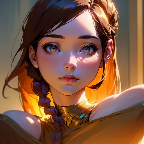 A beautiful woman with golden braided hair, wearing a dark brown dress, hair braided in the back, thicc hourglass figure, sexy, looking at the viewer, (best quality,4k,8k,highres,masterpiece:1.2),ultra-detailed,(realistic,photorealistic,photo-realistic:1.3...