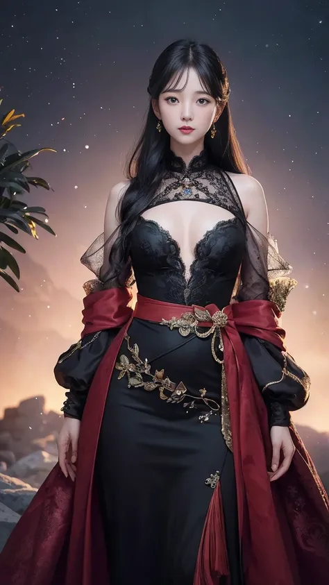 Beautiful Empress Portrait, black hair, 완벽한 파란 eye, good, 불가능한 eye에 띄는 큰 크리스마스 머리 장식, Sexy and baggy clothes santa gown, All about Christmas, eye, Symmetry, 극적인 스튜d오 조명, Asian, enlargement, d&d, fancy, convoluted, elegant, very detailed, d지털 페인팅, art stati...