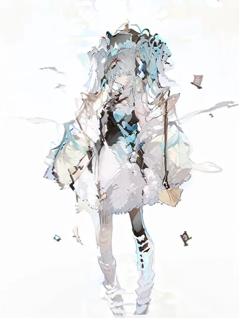 A girl，（Standing picture），（whole body），Character Design，Fashion Design，Complex headdress，Complex clothes，cute，Double tail