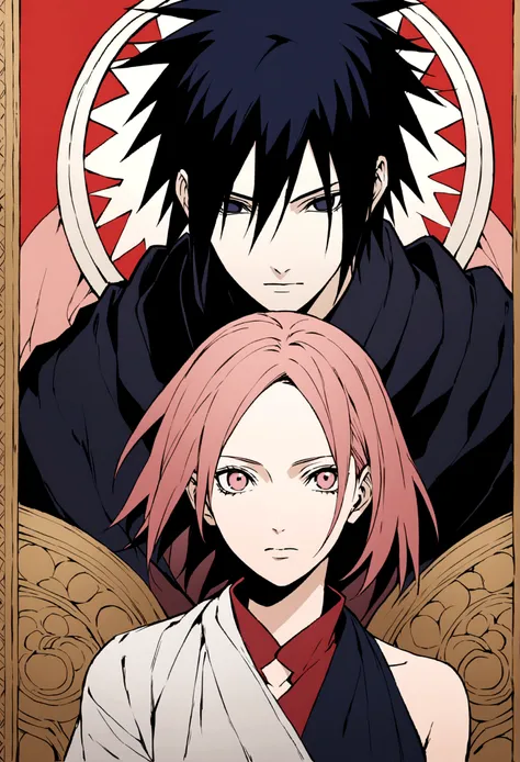 an illustration of sakura haruno and sasuke uchiha that represents the phrase "the start of everything"
