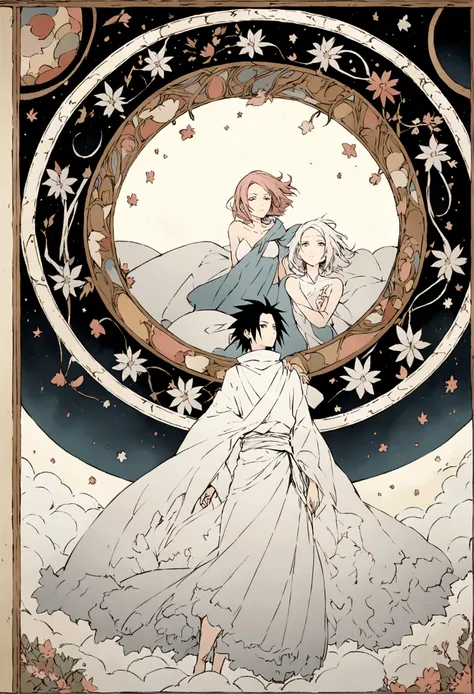 an illustration of sakura haruno and sasuke uchiha that represents the phrase "the start of everything"
