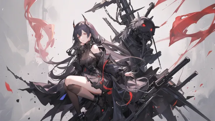 Anime girl with gun and red background, Anime drawing by Shitao, Pixiv, Self-sastructing art, Best Anime 4K Konachan Wallpaper, Gapmoe Yandere Grimdark, 2b ..., Amazing Anime 8K, 2b, Devil Anime Girl, Anime girl in a black dress, From Arknights, Anime Styl...