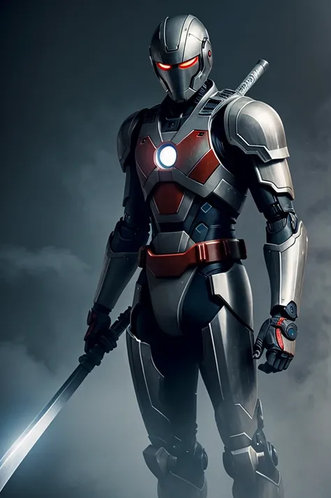 A hero with a slightly robotic suit whose power is to create fog and his emblem is the number 10 carrying a katana