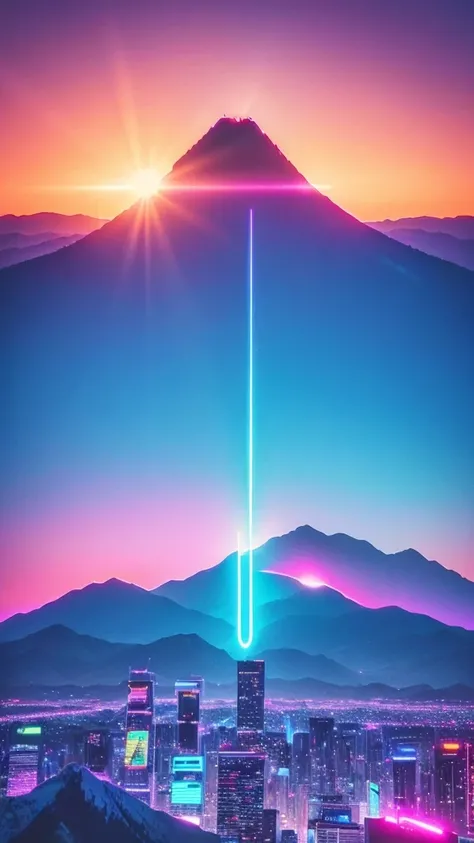 a close up of a neon light arch over a mountain, neon synth wave, synth wave, vaporwave sunrise background, synthwave background, synth - wave, synth-wave, vaporwave sunset, synthwave sunset, neon landscape, synthwave art style, retrowave atmosphere, synth...