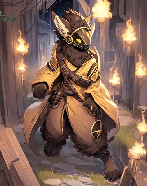 (very detailed illustration: 1.2), best quality, masterpiece, solo, natural lighting, protogen, (protogen face: 1.1), (protogen visor: 1.1), brown tail, torso, yellow eyes, dark brown fur, brown fur all over the body, dark brown hair, brown fur, full body ...