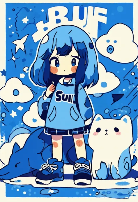 Cute Shiba Inu illustration、Anime Style、blue sky、cumulonimbus