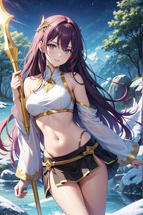 anime style image

 ---

 **Character Description:**

 **Name:** Deiseane Sartundei

 **Title:** Goddess of the Forest and Creation

 **Appearance:**
 - **Average height
 - **Hair:** Long, straight and wavy to the knee, purple in color with shades of pink....