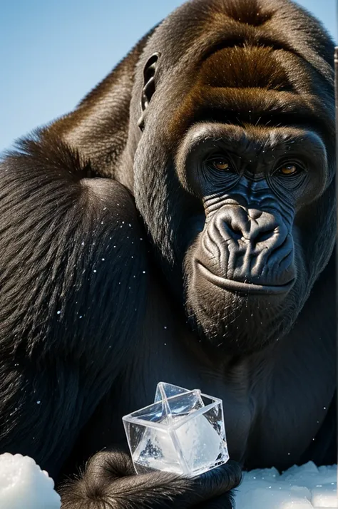 Logo of a gorilla with a large ice cube 