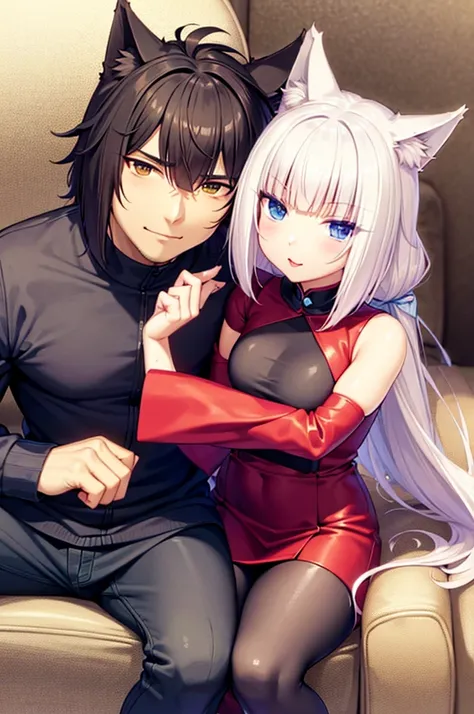 cat beast, wolf beastman, cute, couple