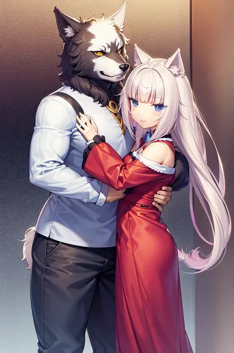 cat beast, wolf beastman, cute, couple