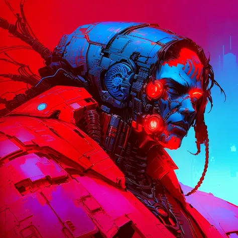 illustration of a man with a blue face and a red background, cyberpunk art style, detailed cyberpunk illustration, psychedelic organic cyborg, advanced digital cyberpunk art, cyberpunk themed art, cyberpunk artstyle, cyberpunk horror style, cyberpunk illus...