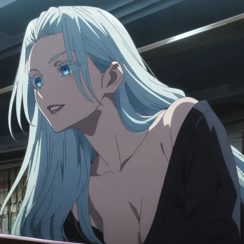 1girl, female gojo satoru, anime screencap from jujutsu kaisen, gojo satoru female version, solo, very long_hair, ((the hair is ...