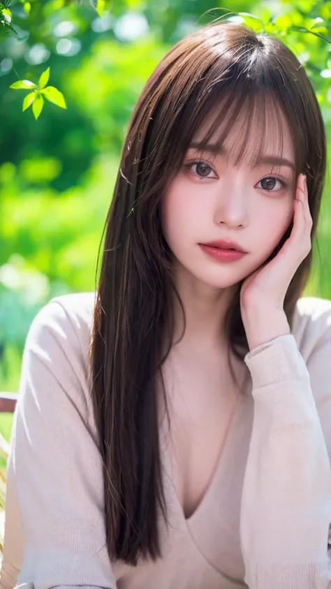 (((Ultra-high resolution、Close-up、Cute Japanese Woman)))、Long, straight black hair frames her face、So that every single hair is clearly visible、Depicts subtle color changes depending on the amount of light hitting the subject、The skin is white and smooth、H...