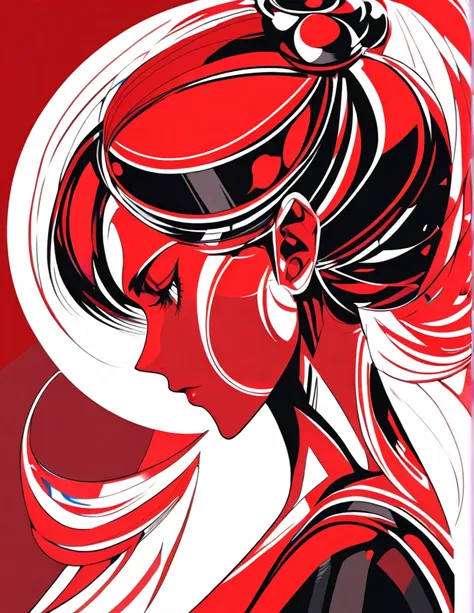 Illustrate an elegant stunning beautiful womans face in profile using sleek white lines on a Red canvas 