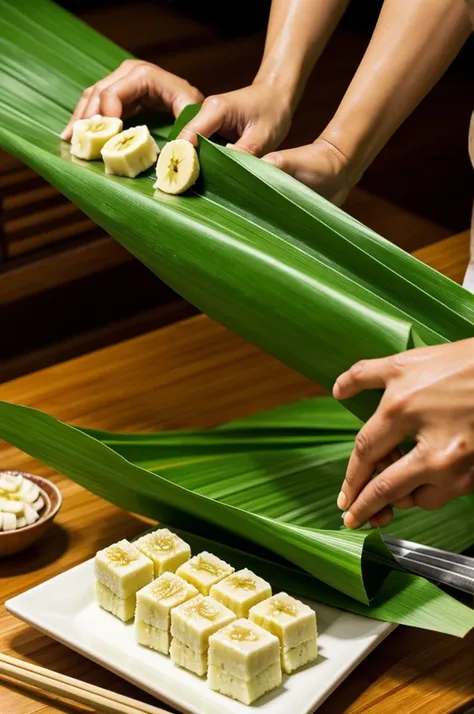 Making Thai desserts often uses techniques that have been passed down for a long time, such as using banana leaves for wrapping or cutting and decorating them to give the desserts a beautiful shape.