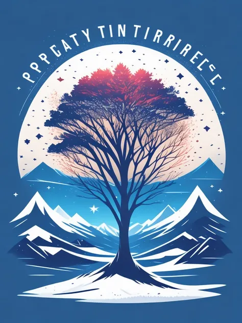 a spruice tree in a winter landscape, tshirt design, rzminjourney, vector-art